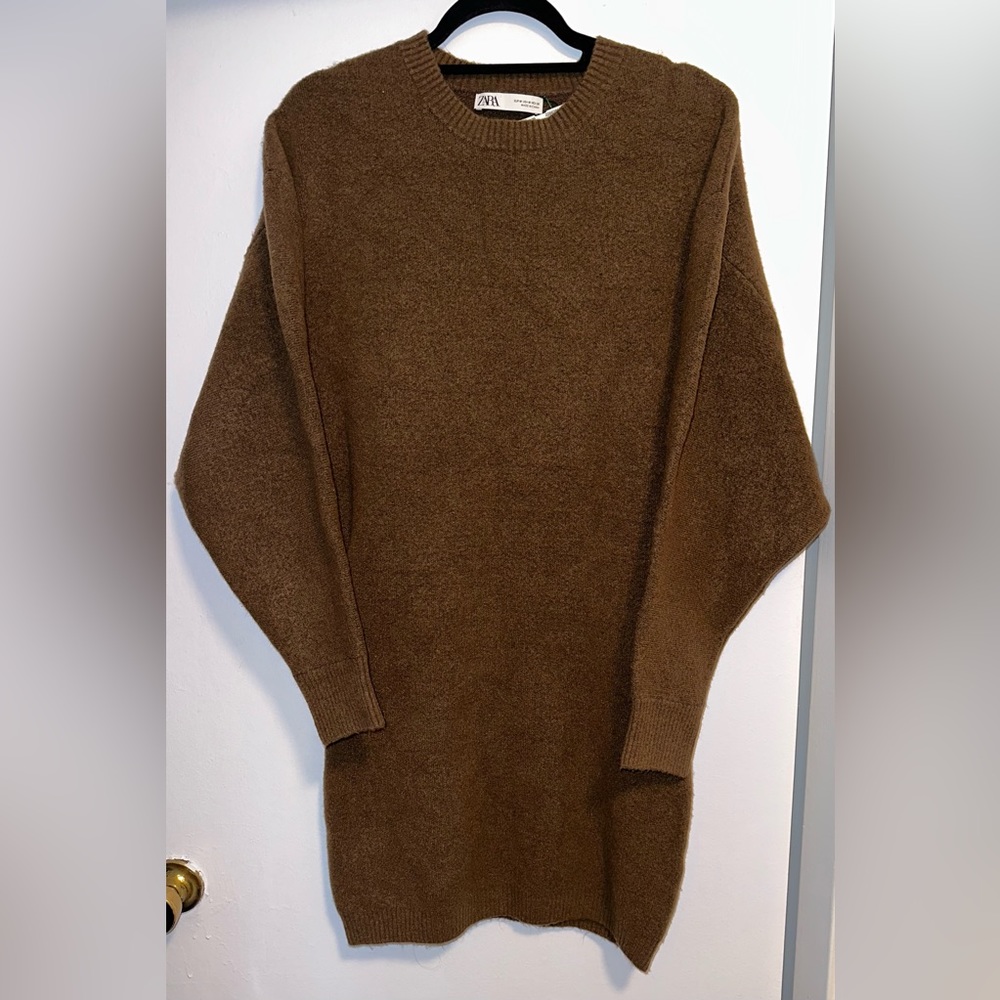 Zara Cozy Brown Knit Long Sleeve Dress